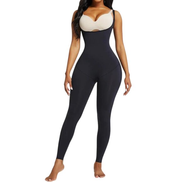 Tummy Control Open Bust Full Body Shaper Leggings Full Length Slimming Bodysuit - Picture 1 of 7